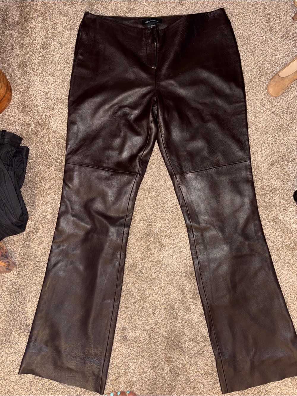 moda international brown leather pants